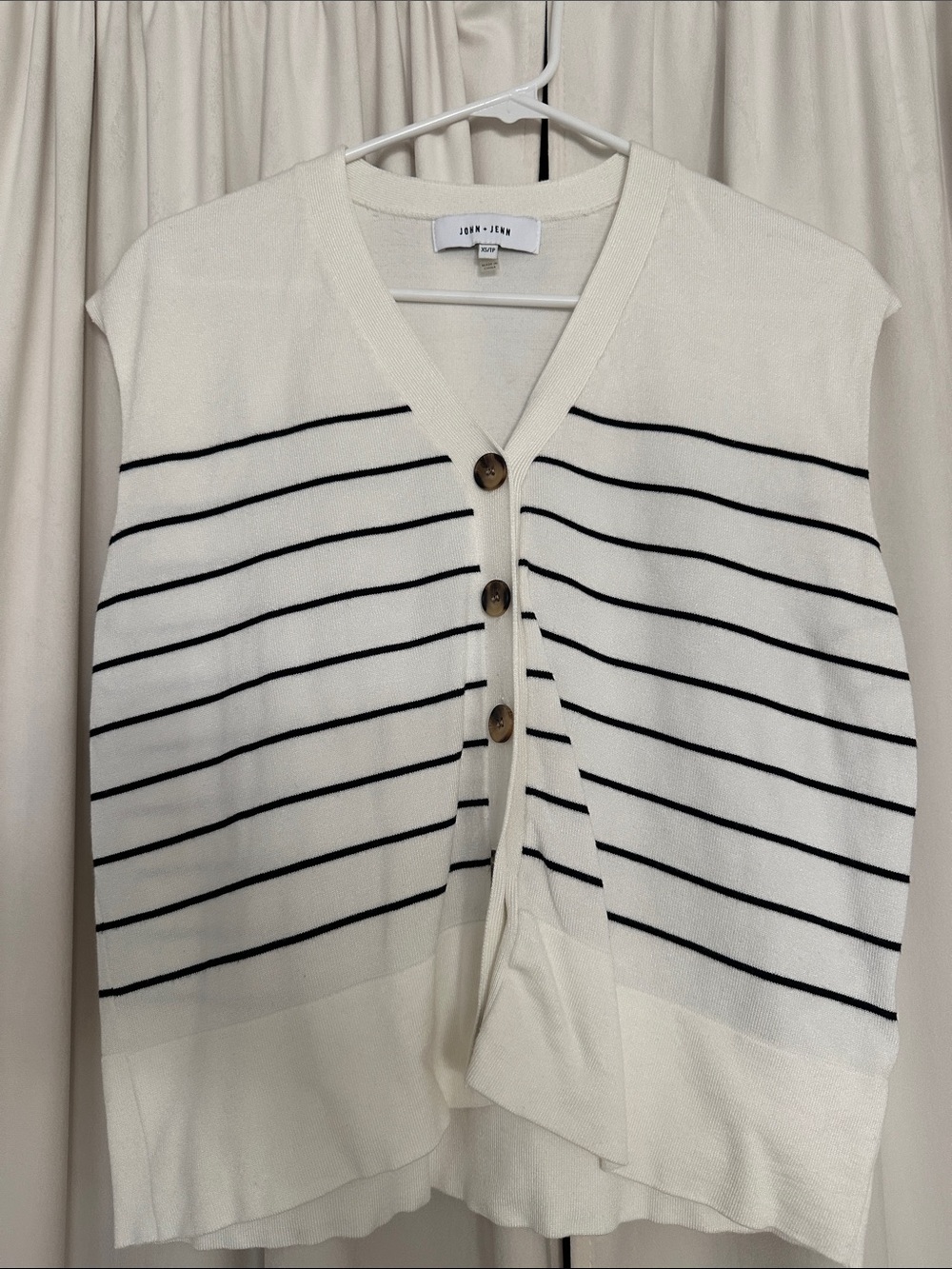 John + Jenn Cream Black Striped Button Front Sweater Vest XS